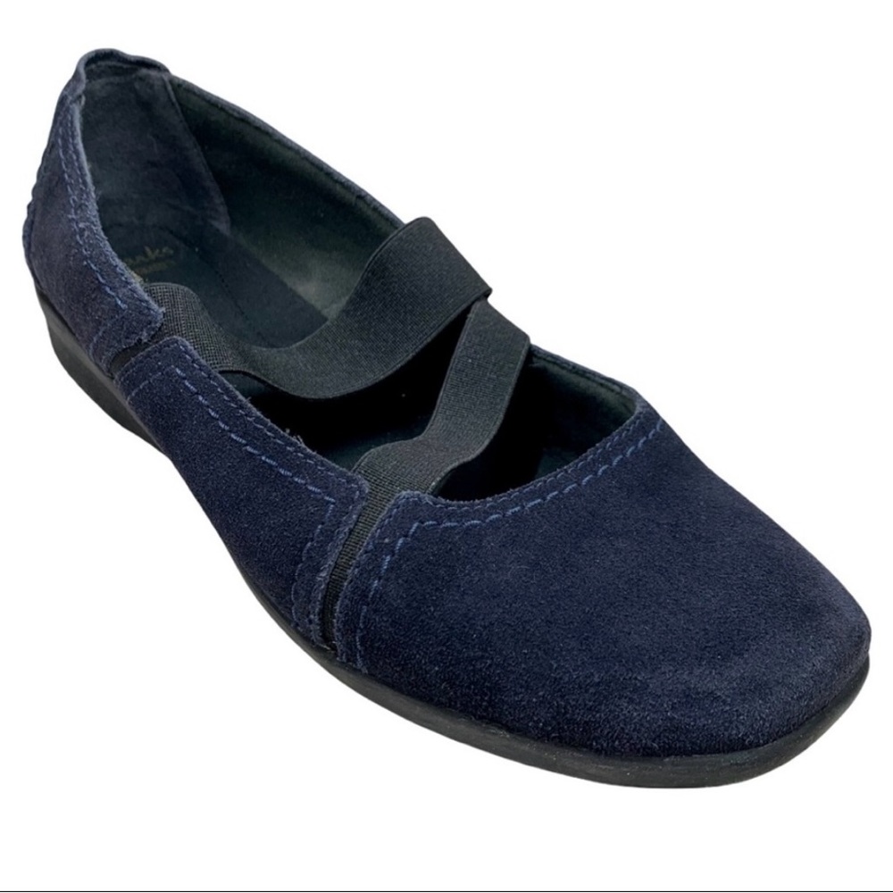 Clarks Navy Blue Suede Leather Mary Janes 11 Wide
